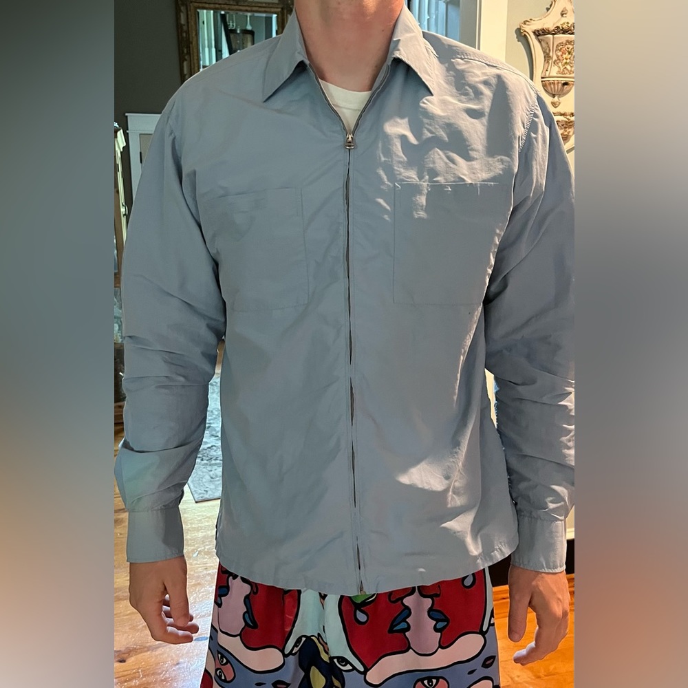 SALE! BOSS Full-Zip Nylon/Cotton Blend Over-shirt Light Blue Med Long Sleeve